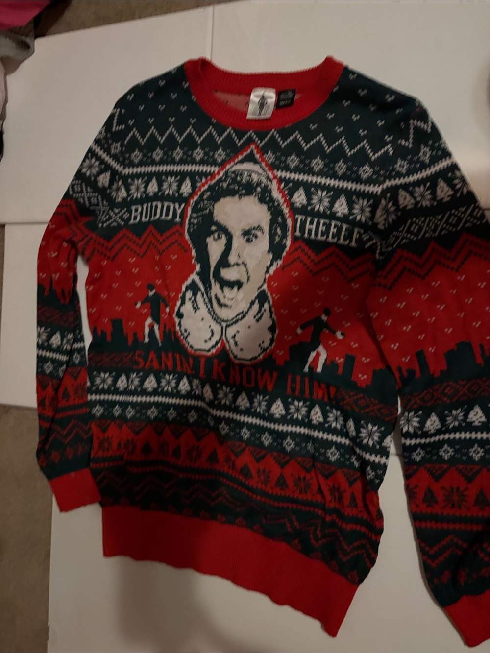 MAD Engine Red & Green Holiday Graphic Crewneck Sweater